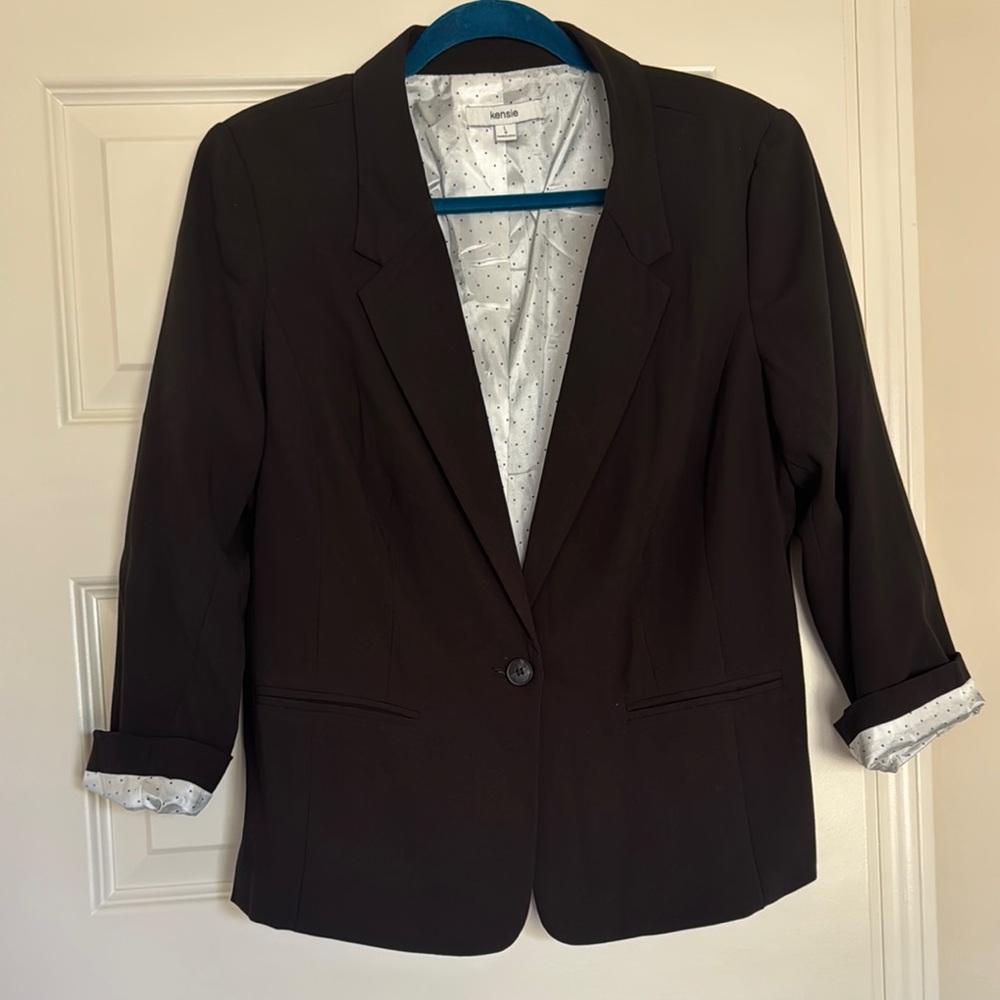 Kenzie Black Blazer with Notched Lapel and 3/4 Sleeves